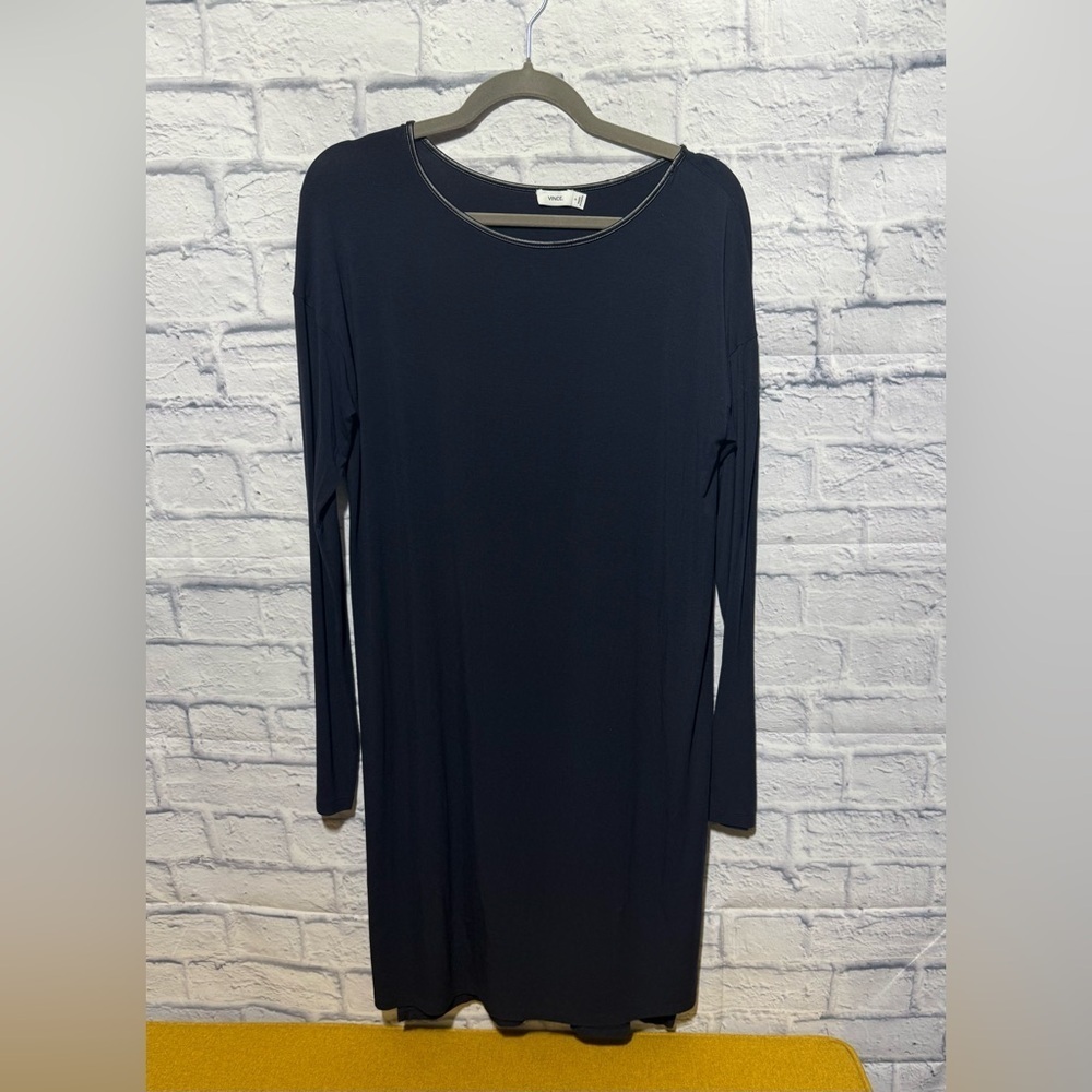 Vince‎ Navy Dress with leather collar, Size Small